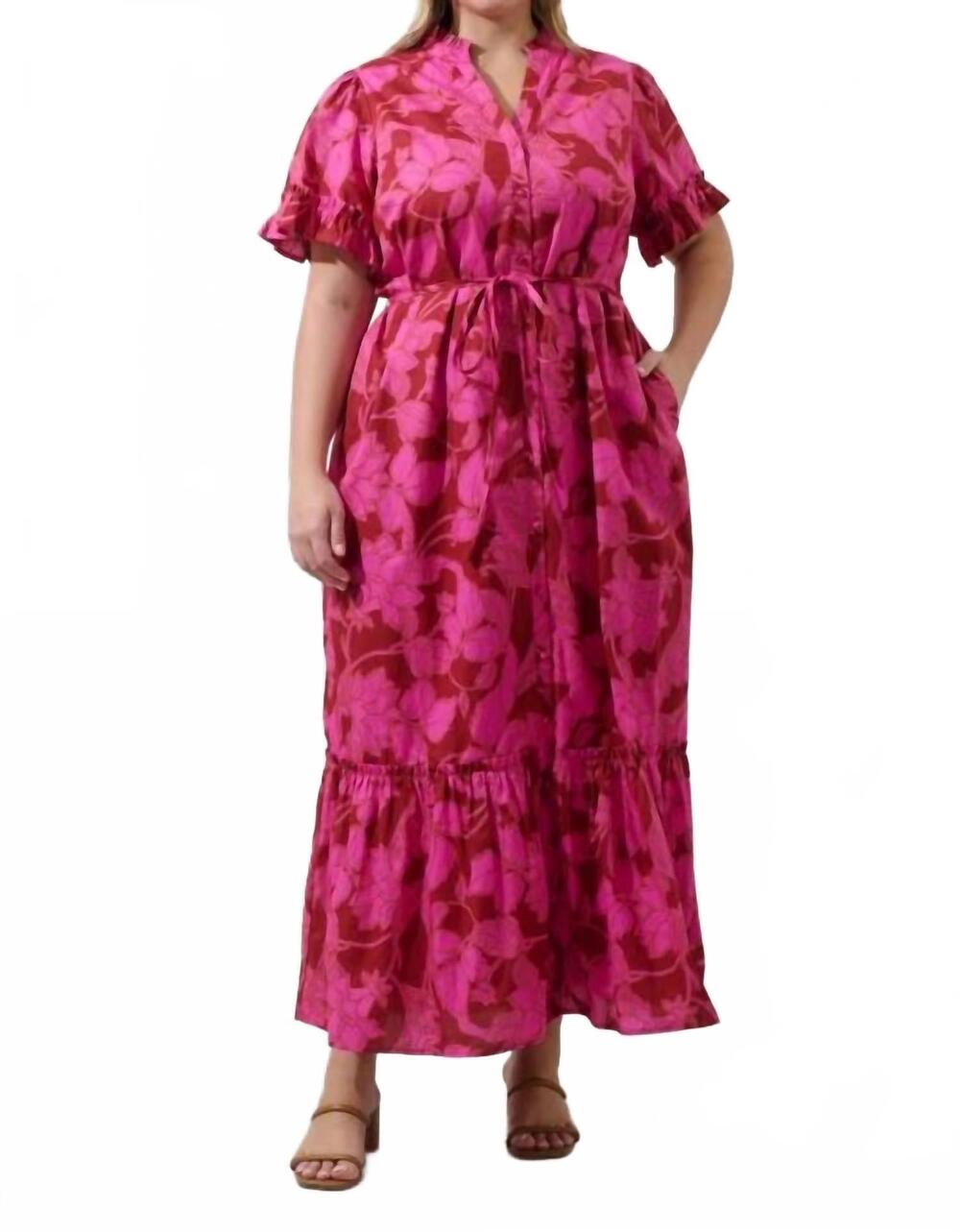 NEW SUGARLIPS gracie floral button up midi dress - plus in burgundy/pink
